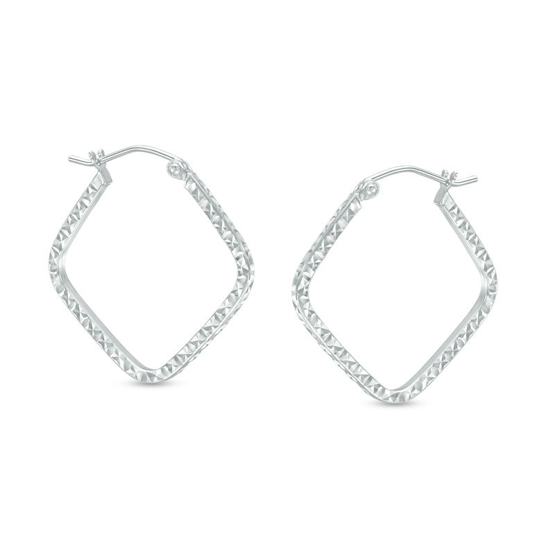 Main Image 1 of 25mm Diamond-Cut Geometric Shape Hoop Earrings in Sterling Silver