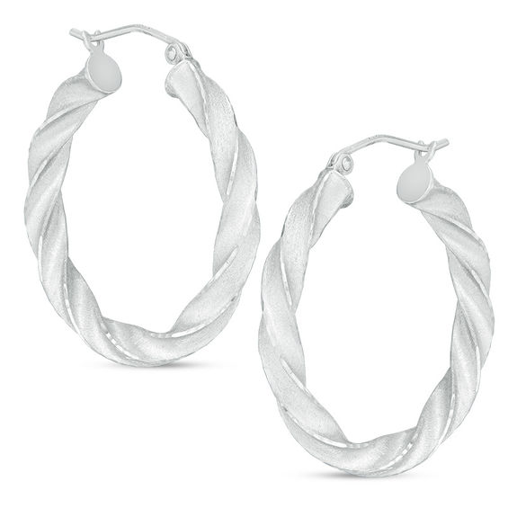 30mm Multi-Finish Twist Hoop Earrings in Sterling Silver