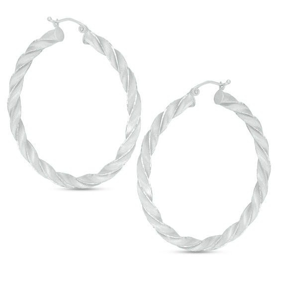 45mm Multi-Finish Twist Hoop Earrings in Sterling Silver