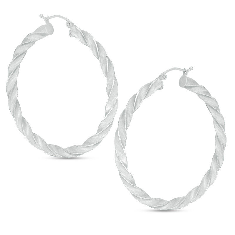 Main Image 1 of 45mm Multi-Finish Twist Hoop Earrings in Sterling Silver