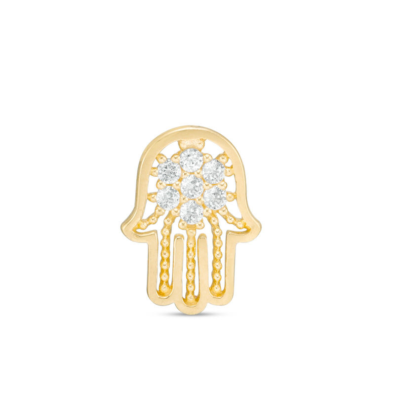 Main Image 1 of Single Cubic Zirconia Hamsa Earring in 10K Gold