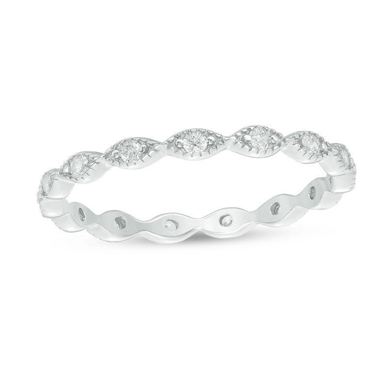 Cubic Zirconia Vintage-Style Marquise Stackable Band in Sterling Silver - Size 8