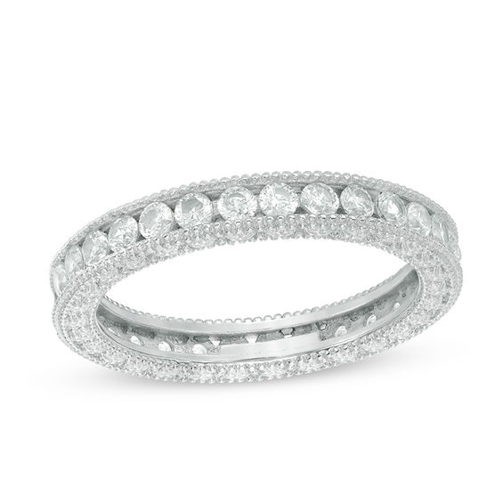 Cubic Zirconia Vintage-Style Eternity Band in Sterling Silver