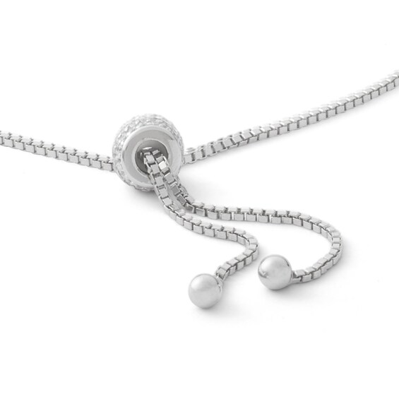 Solid Sterling Silver CZ Flower Composite Link Bolo Bracelet - 8.75"