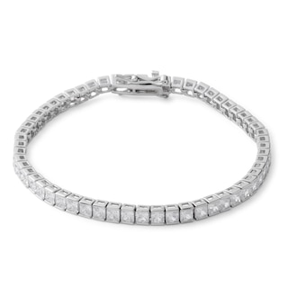 Solid Sterling Silver Princess-Cut CZ Tennis Bracelet - 7.25"