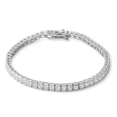 Solid Sterling Silver Princess-Cut CZ Tennis Bracelet - 7.25"