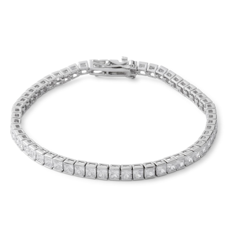 Main Image 1 of 3mm Princess-Cut Cubic Zirconia Tennis Bracelet in Sterling Silver - 7.25"