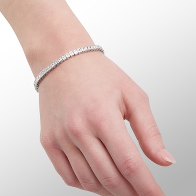 Solid Sterling Silver Princess-Cut CZ Tennis Bracelet - 7.25"