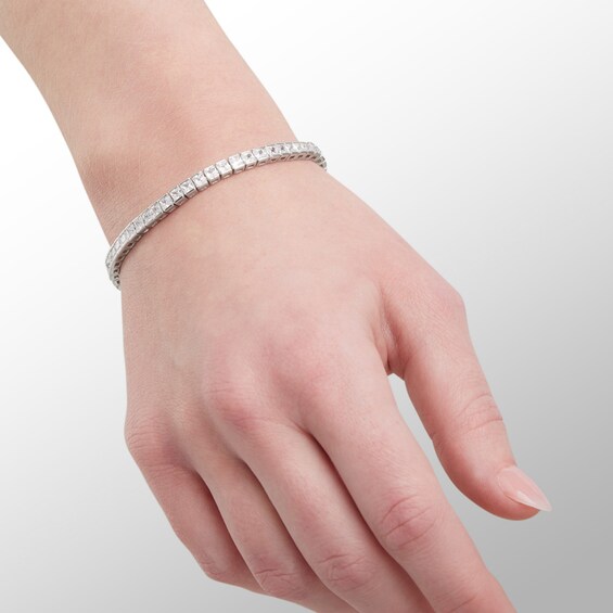 Solid Sterling Silver Princess-Cut CZ Tennis Bracelet - 7.25"