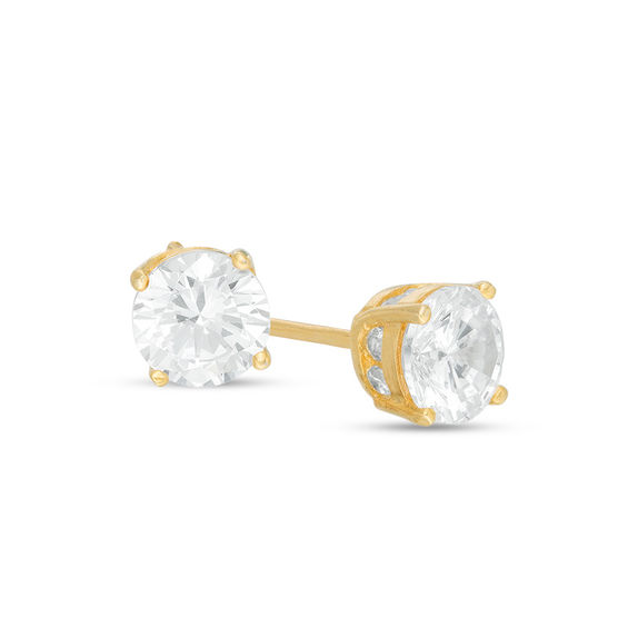 6mm Cubic Zirconia Stud Earrings in Sterling Silver with 14K Gold Plate