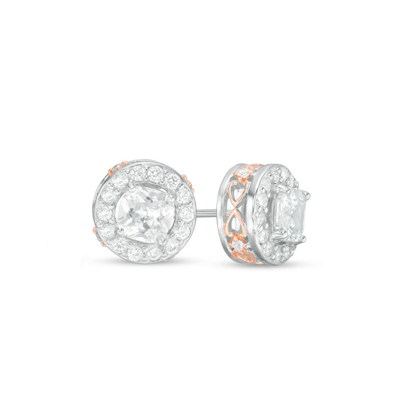 5mm Cushion-Cut Cubic Zirconia Frame Infinity Stud Earrings in Sterling Silver and 18K Rose Gold Plate