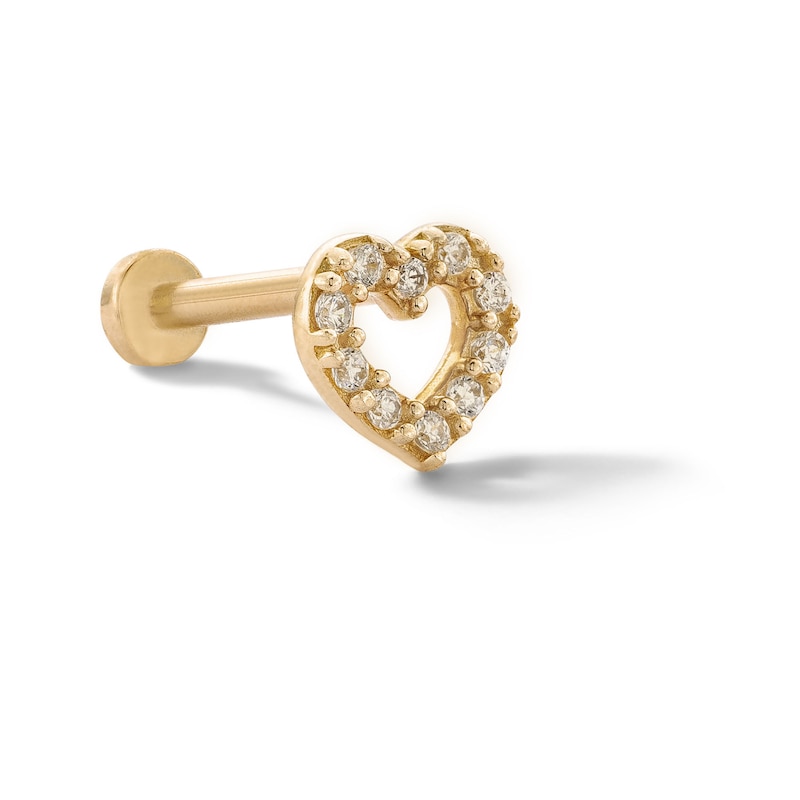 Main Image 1 of 14K Tube Gold CZ Heart Stud - 18G 5/16"