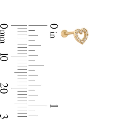 14K Tube Gold CZ Heart Stud - 18G 5/16"