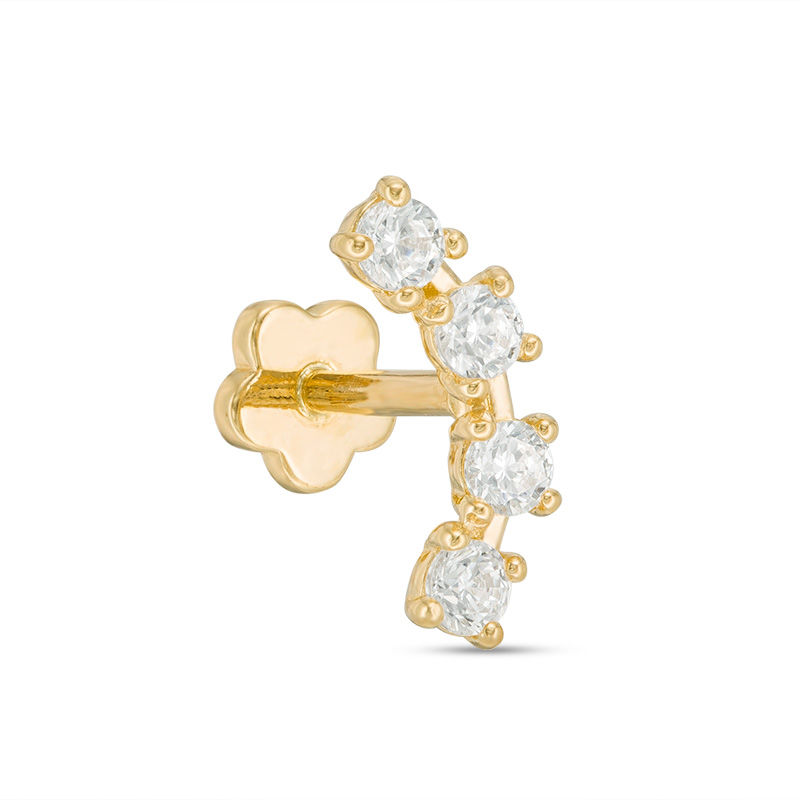 Banter 14K Tube Gold CZ Oval Bead Frame Stud - 18G 5/16