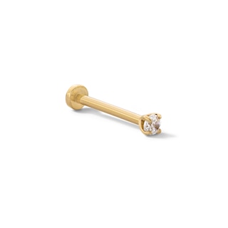 14K Gold Tube Solitaire CZ Stud - 18G 5/16"