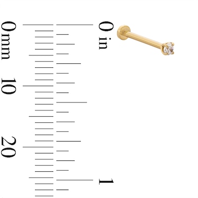 14K Gold Tube Solitaire CZ Stud - 18G 5/16"