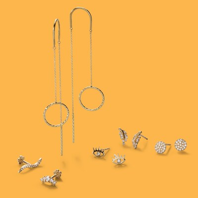 019 Gauge Cubic Zirconia "S" Curve Cartilage Barbell in 14K Gold