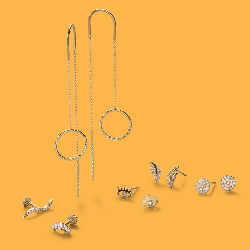 019 Gauge Cubic Zirconia "S" Curve Cartilage Barbell in 14K Gold