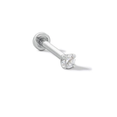 14K Tube White Gold CZ Stud - 18G 5/16"