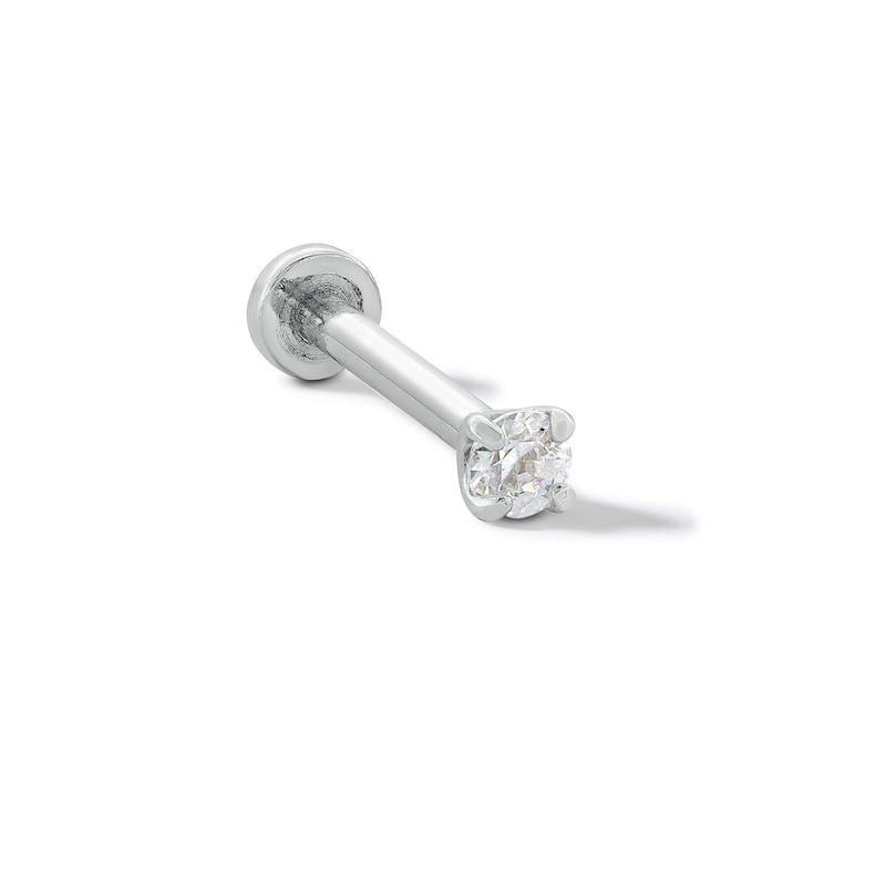 14K Tube White Gold CZ Stud - 18G 5/16"