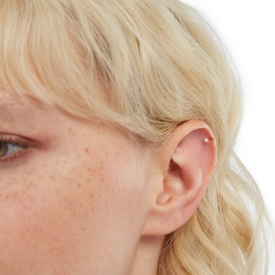 14K Tube White Gold CZ Stud - 18G 5/16"