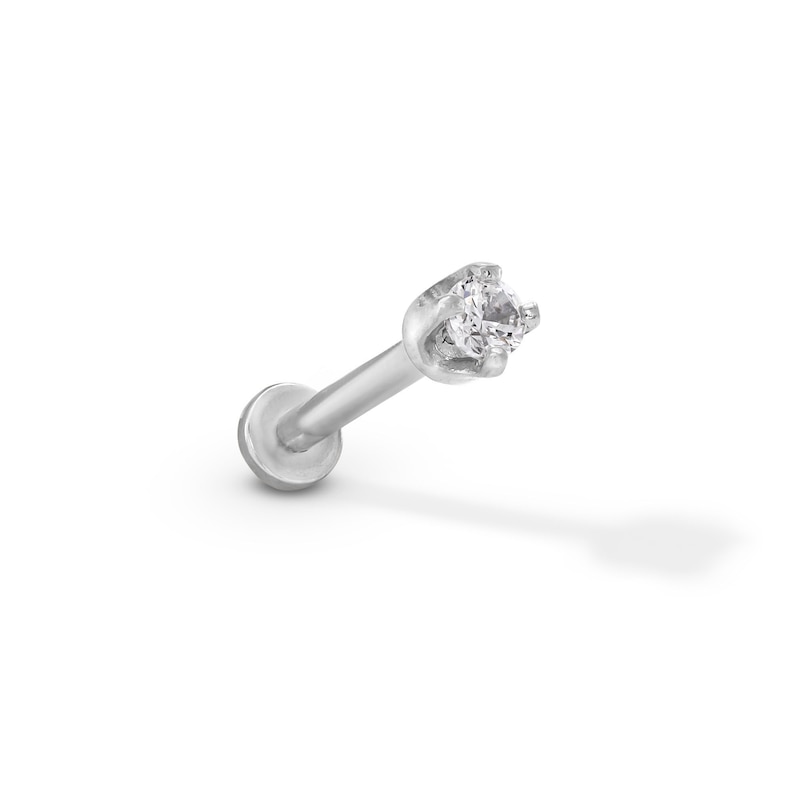 Main Image 1 of 14K Tube White Gold CZ Barbell - 18G 5/16"