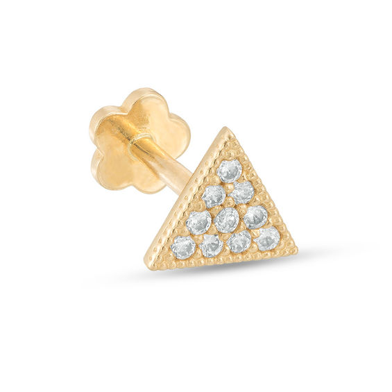 019 Gauge Cubic Zirconia Triangle Cartilage Barbell in 14K Gold