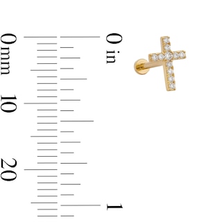 14K Tube Gold CZ Cross Stud - 18G 5/16"