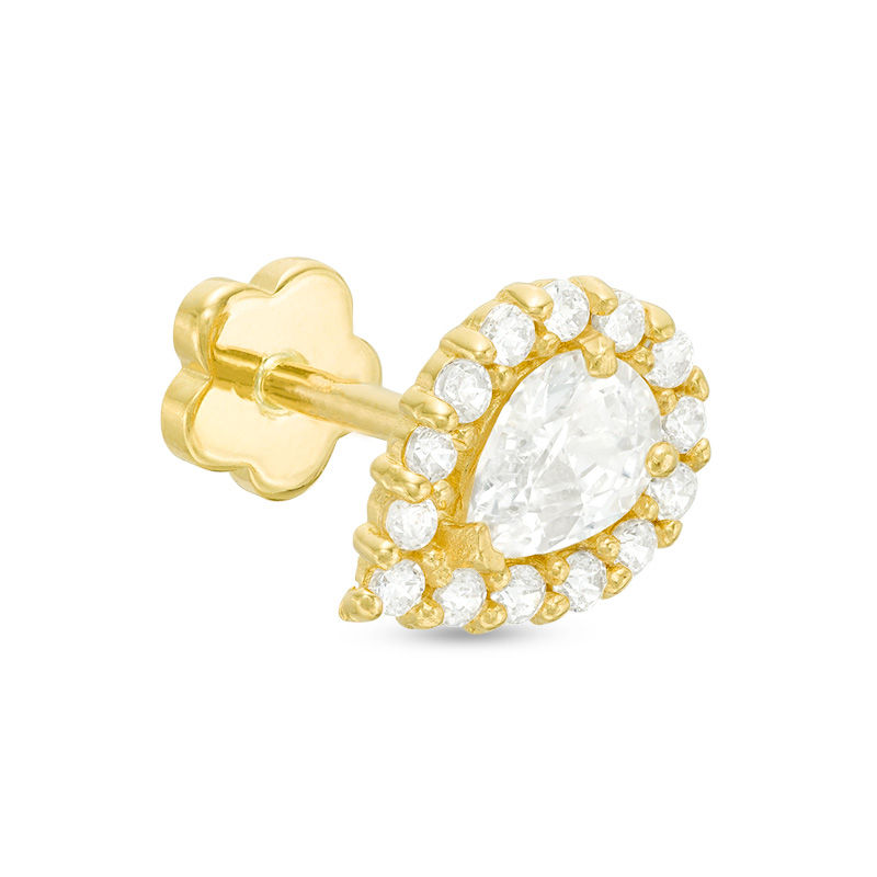 Main Image 1 of 019 Gauge Pear-Shaped Cubic Zirconia Frame Cartilage Barbell in 14K Gold