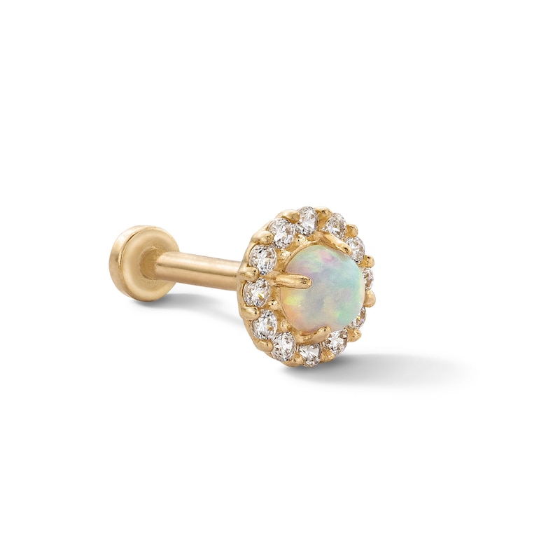 14K Tube Gold Simulated Opal and CZ Barbell - 18G 5/16"