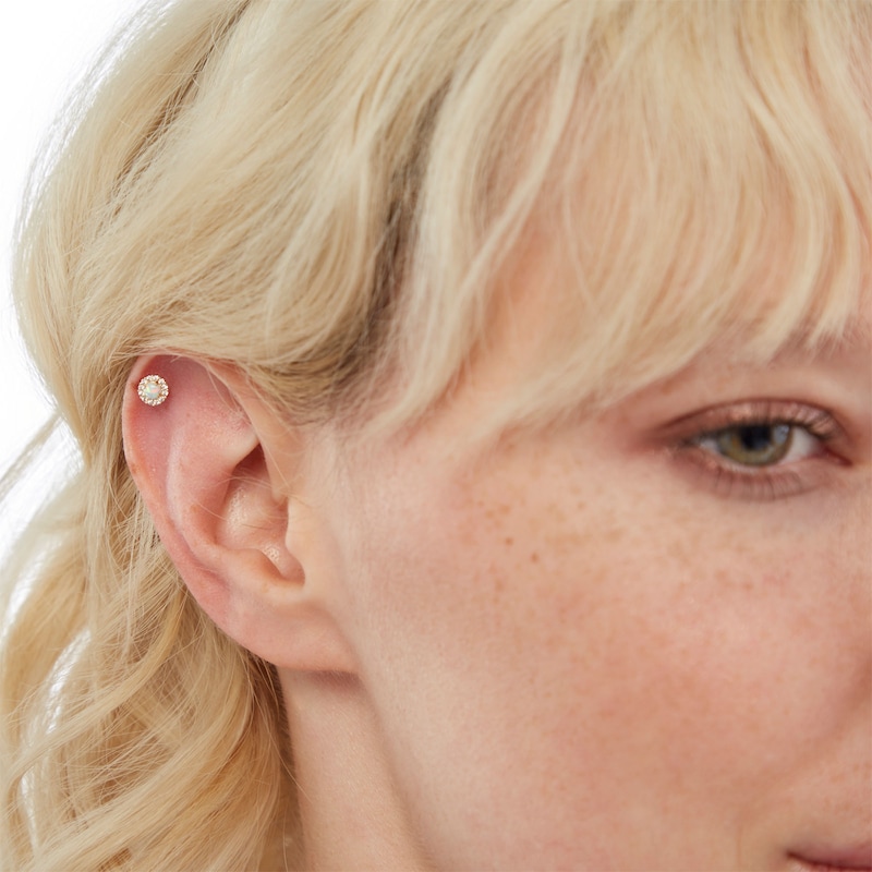 Main Image 2 of 14K Tube Gold Simulated Opal and CZ Barbell - 18G 5/16"