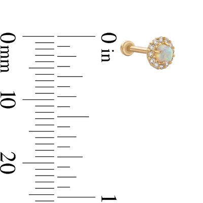 14K Tube Gold Simulated Opal and CZ Barbell - 18G 5/16"