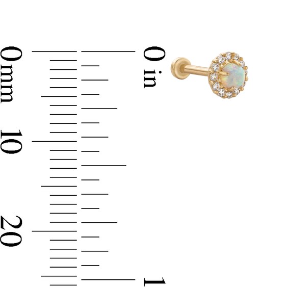 14K Tube Gold Simulated Opal and CZ Barbell - 18G 5/16"