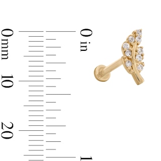 14K Gold Tube CZ Leaf Stud - 18G 5/16"