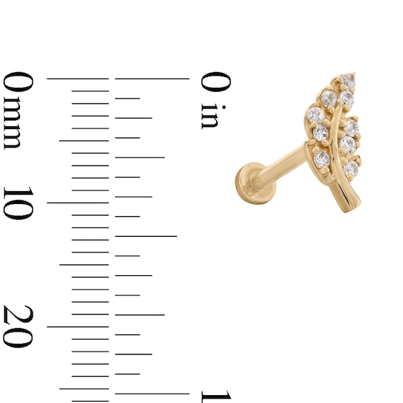 14K Gold Tube CZ Leaf Stud - 18G 5/16"