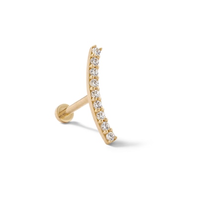 14K Tube Gold CZ Curved Bar Stud - 18G 5/16"