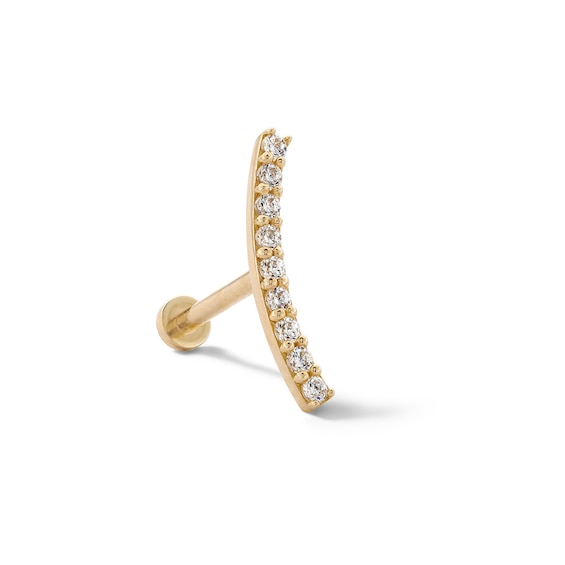 14K Tube Gold CZ Curved Bar Stud - 18G 5/16"
