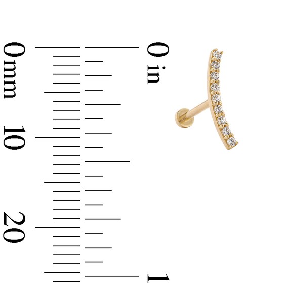 14K Tube Gold CZ Curved Bar Stud - 18G 5/16"