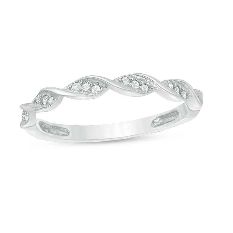 Cubic Zirconia Twist Stackable Band in Sterling Silver - Size 8