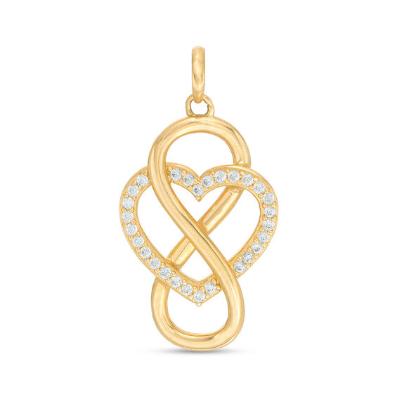 Cubic Zirconia Interlocking Infinity and Heart Necklace Charm in 10K Solid Gold