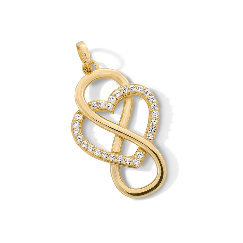 10K Solid Gold CZ Interlocking Infinity and Heart Necklace Charm