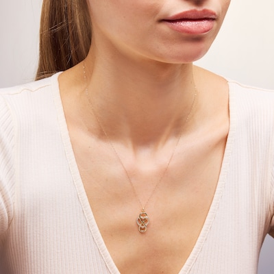 10K Solid Gold CZ Interlocking Infinity and Heart Necklace Charm