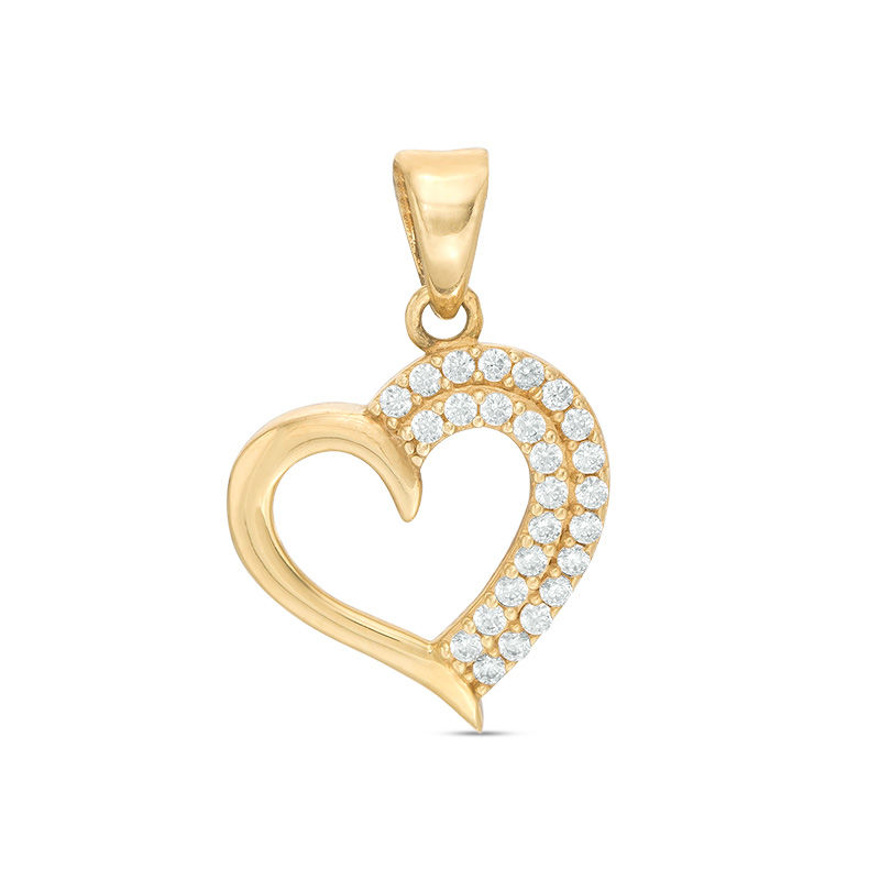 Main Image 1 of Cubic Zirconia Tilted Heart Necklace Charm in 10K Gold