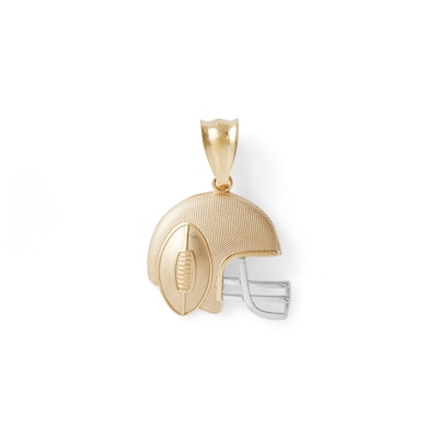 Textured Football Helmet and Ball Two-Tone Necklace Charm in 10K Solid Gold