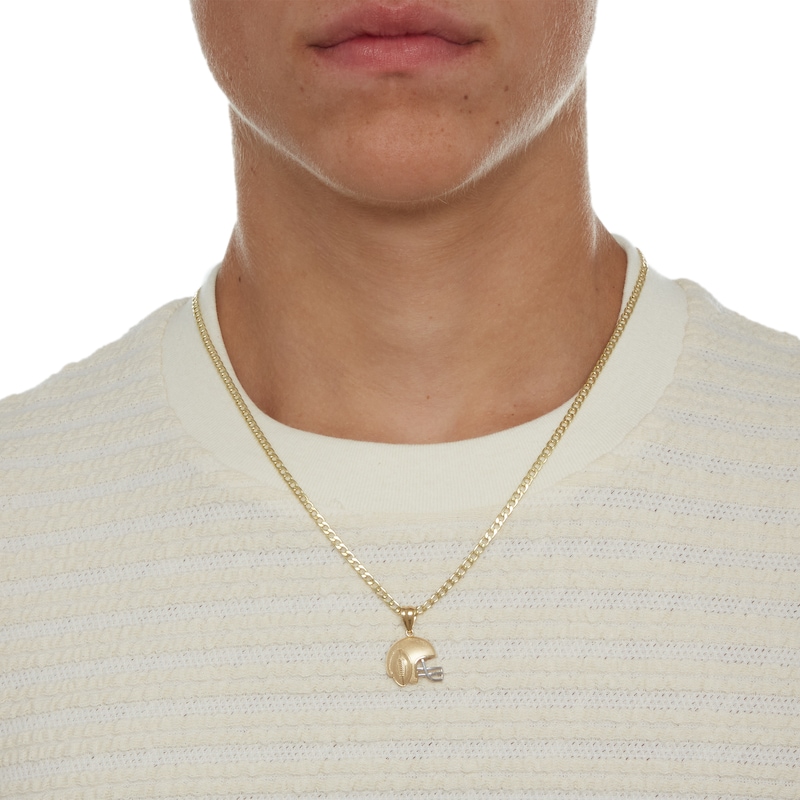 Textured Football Helmet and Ball Two-Tone Necklace Charm in 10K Solid Gold