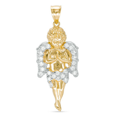 Cubic Zirconia Cherub Necklace Charm in 10K Gold