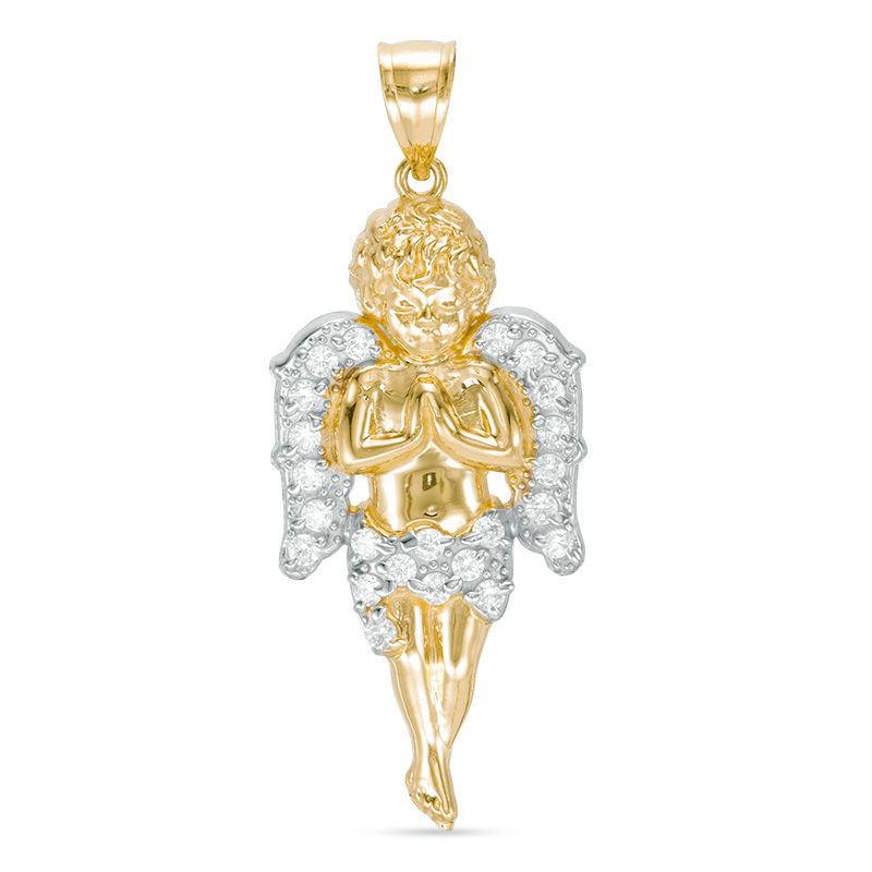 Cubic Zirconia Cherub Necklace Charm in 10K Gold