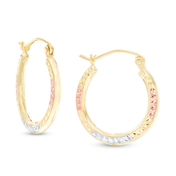 Diamond-Cut Hoop Earrings in 10K Stamp Hollow Tri-Tone Gold