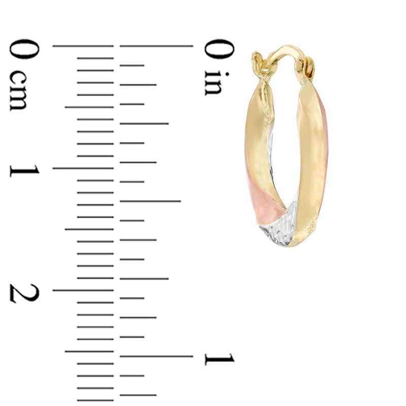 Multi-Finish Hoop Earrings in 10K Stamp Hollow Tri-Tone Gold