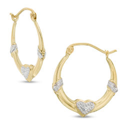 Heart Hoop Earrings in 10K Stamp Hollow Two-Tone Gold